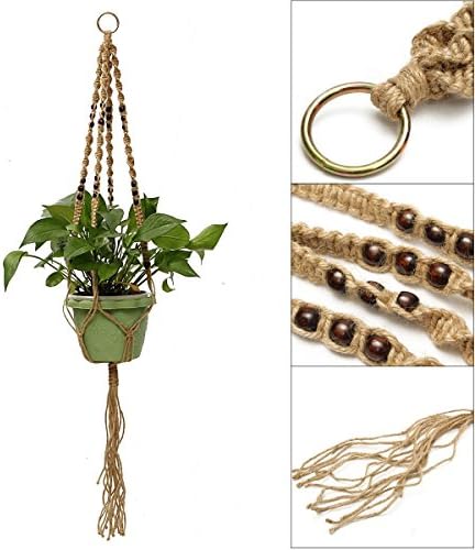 LJH 2 Pack Plant Hanger Macrame Jute 4 Leg 40 Inch with Beads Hanger Rope for Indoor Outdoor Pots, Handmade Knotted Plant Holder Rope for Small Pots