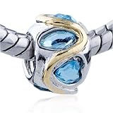Golden Accent Heart Shaped March Birthstone European Beads Love - Pandora Bead & Bracelet Compatible