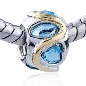 Buy Golden Accent Heart Shaped March Birthstone European Charm Beads Love - Pandora Bead and Bracelet... by Pugster