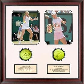 Kim Clijsters and Justine Henin Dual Autographed Tennis Ball Shadowbox