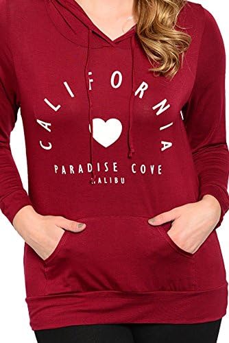 DHStyles Women's Plus Size Trendy Califronia Heart Graphic Soft Knit Hooded Top-3X - Burgundy