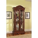 All new item Cherry finish wood curio cabinet with glass shelves, mirrored back and glass doors