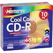48x Cool Colors Write-Once CD-R - 10 Pack, Slim Jewel Cases