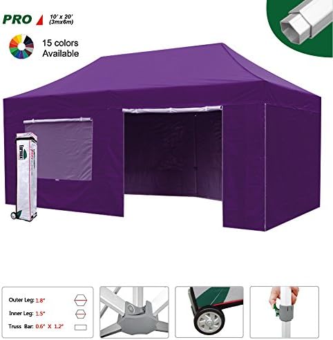 Eurmax Professional 10 x 20 Ez Pop up Canopy Party Tent Outdoor Gazebo Aluminum Frame Commercial Grade Bonus Roller Bag (Purple)