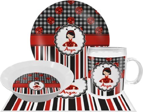 Ladybugs & Stripes Dinner Set - 4 Pc (Personalized)
