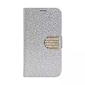S5 Case, Superior PU Leather Wallet Case [Card Slots] Sparkle Bling Surface Fitted Shell Stand Folding Magnetic Cover Extreme Lightweight Slim Skin for Samsung Galaxy S5 (Silver)