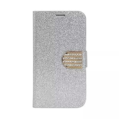 S5 Case, Superior PU Leather Wallet Case [Card Slots] Sparkle Bling Surface Fitted Shell Stand Folding Magnetic Cover Extreme Lightweight Slim Skin for Samsung Galaxy S5 (Silver)