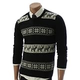 Doublju Mens Casual Reindeer Crew neck Sweater (015Z)