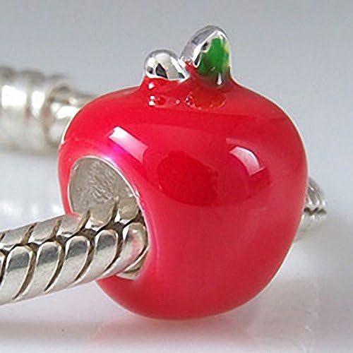 SoulBeads 925 Sterling Silver Apple Charm with Red Enamel Beads Fits Pandora Charms Bracelet