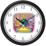 Shabbos or Sabbath Table Symbols No.2 Judaica Jewish Theme Wall Clock by WatchBuddy Timepieces (Black Frame)