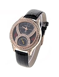 Womens Quartz Wrist Watch with PU Leather Band & Rhinestone Ornament - Black SWWM1-181691