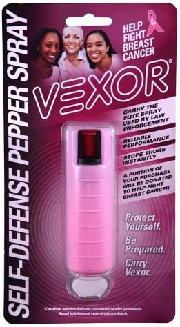 Vexor Self Defense Pepper Spray Cone Spray with Hard Case and Key Ring for Breast Cancer, Pink, 1/2-Ounce