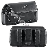 PREMIUM BLACK HORIZONTAL LEATHER POUCH SIDE HORIZONTAL CASE (With Belt Clip) for PALM TREO 600, 650, 680, 700, 700WX, 750, 755P, CENTRO / HTC 6800 MOGUL XV6700, WING, P4350, 8525 TYTN HERMES, MDA 8100 8125, 8925 TILT