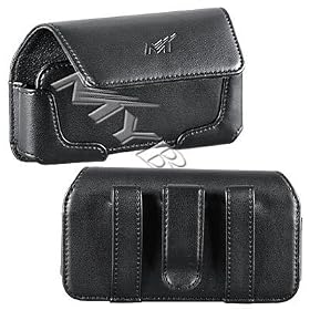 PREMIUM BLACK HORIZONTAL LEATHER POUCH SIDE HORIZONTAL CASE (With Belt Clip) for PALM TREO 600, 650, 680, 700, 700WX, 750, 755P, CENTRO / HTC 6800 MOGUL XV6700, WING, P4350, 8525 TYTN HERMES, MDA 8100 8125, 8925 TILT