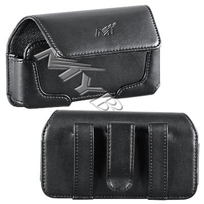 PREMIUM BLACK HORIZONTAL LEATHER POUCH SIDE HORIZONTAL CASE (With Belt Clip) for PALM TREO 600, 650, 680, 700, 700WX, 750, 755P, CENTRO / HTC 6800 MOGUL XV6700, WING, P4350, 8525 TYTN HERMES, MDA 8100 8125, 8925 TILT