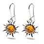 Certified Genuine Amber Sterling Silver Set Romantic Flaming Sun Hook Earrings