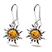 Certified Genuine Amber Sterling Silver Set Romantic Flaming Sun Hook Earrings