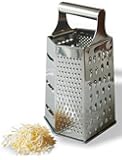 Cheese Grater - 6-sided Stainless Steel Box Grater Kitchen Tool. Fine - Course Surfaces. Hard Cheese, Parmesan, Vegetable, Chocolate, Spices, Fruit, Garlic, and Many Other Foods.