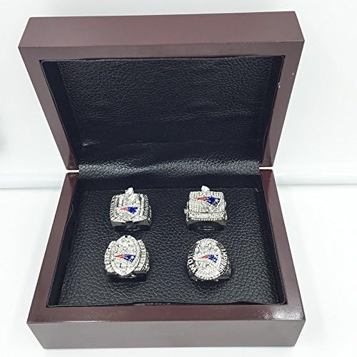 Collection for 2001/2003/2004/2014 Replica Super Bowl New England Patriots Championship Ring Champion Rings with Wooden Boxes Size 9 10 11 12 (8)