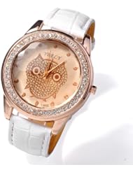 Ladies Owl Rose Gold Diamante Crystal Bling Quartz Watch Pu Leather Wrist Watch