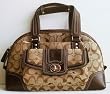 Authentic Coach Hampton Signature Zip Domed Satchel Handbag 13977 Khaki/Mahogany