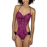 Xhilaration® Juniors Animal Print Monokini One Piece Swimsuit - Black/Pink