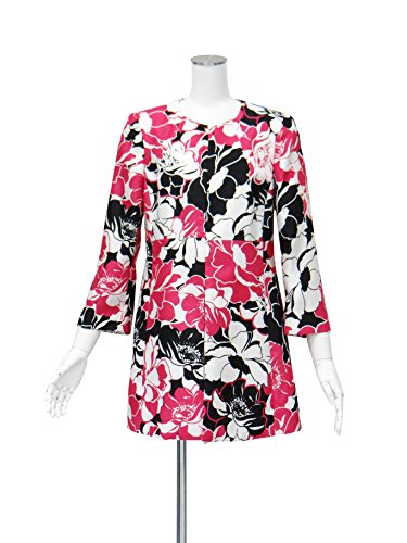 白ピンク黒 花柄 襟なしジャケット M~L