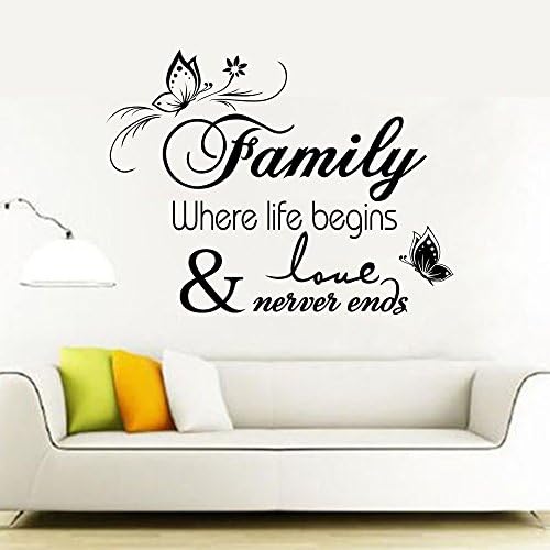 Zooyoo Vinyl Art Family Where Life Begins Love Never Ends Removable Wall Quote Sticker Decals