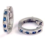 1/2 Carat Channel Set Diamond & Sapphire Earrings in White Gold (with Safety Lock)