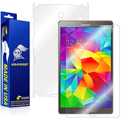 ArmorSuit MilitaryShield - Samsung Galaxy Tab S 8.4 LTE Screen Protector + Full Body Skin Protector / Front + Back Anti-Bubble Ultra HD - Extreme Clarity & Touch Responsive Shield with Lifetime Replacement Warranty