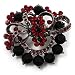 Red & Jet-Black Diamante Corsage Brooch (Black Tone)