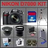 Nikon D7000 DSLR Camera Kit with Nikon 18-105mm DX VR Lens + Huge Accessories Package Including Wide Angle Macro Lens + Telephoto Lens + 32gb SDHC Memory Card + Hi-Speed SD Card Reader + 53” Tripod + LCD / Lens Cleaner Kit + 3 Piece Lens Filter Kit + Carrying Case + LCD Screen Protectors + Kit