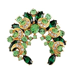 Pugster 22K Golden Plated Corolla Flower With Emerald Green Swarovski Crystal Diamond Accent Corsage Brooches & Pins