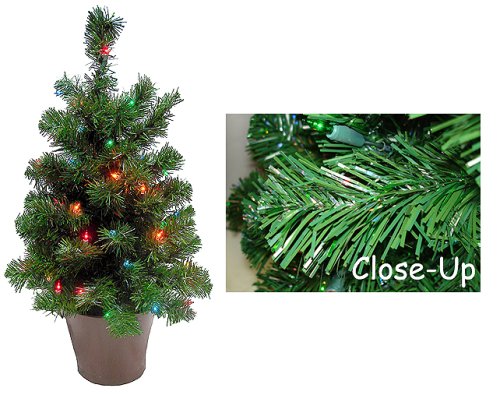 30" Pre-Lit Potted Spruce Artificial Christmas Tree Multi Lights