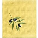 Nicoise Olive Embroidered Tea Towel - Straw