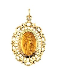 14k Yellow Gold Miraculous Medal Pendant - 18 X 25mm