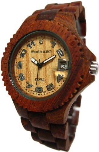 Tense Brown Sandalwood Round Sport Hypoallergenic Wood Watch