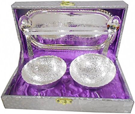 Handicraftscart Brass Platter/Supari Set Giftings Plated Akbari Standard Size 8 X 4 X 4 Inch Single Piece Size Silver