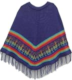 NEW ARRIVAL PERUVIAN ALPACA WOOL PONCHO CREWNECK PURPLE DESIGN LLAMA 28" ONE SIZE WARM AND SOFT