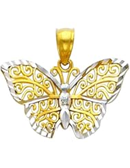 14K Yellow and White 2 Two Tone Gold Butterfly Charm Pendant