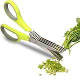 Herb Scissors - Multipurpose Kitchen Shears with 5 Stainless Steel Blades and Cover - Attached Handy Cleaning Comb - Chef Trusted Premium Cooking Gadget for a Healthy Meal(Green)