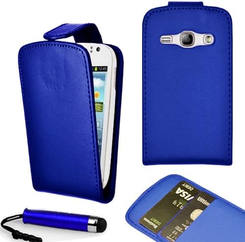 Samsung Galaxy Fame S6810 S6812 Synthetic Leather Flip Wallet Case Cover Free Screen Protector & Stylus (Blue)