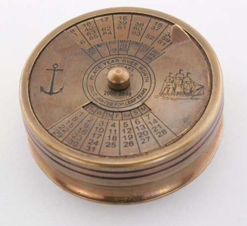 Maritime Brass Poem Compass with 99 Year Calendar Antique Reproduction