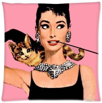Mark Fashion Custom Audrey Hepburn and Cat Throw Pillow Covers 16 x 16 Pillowcase Cover by Mark Fashion147