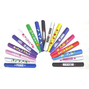 Text Sayings Rubber Wristband Bracelet Slapstick with Magnets Set of 6
