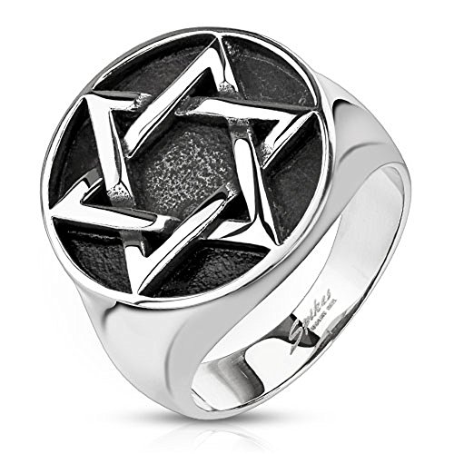 STR-0248 Stainless Steel Star of David Medallion Cast Ring