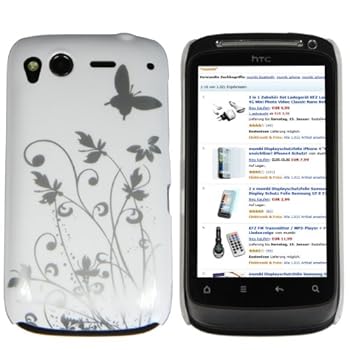 mumbi Coque Plastique Rigide Dure HTC Desire S - Housse Etui poche Protecteur (arrière rigide) Blanc motifs fleurs et papillons mumbi Coque Plastique Rigide Dure HTC Desire S - Housse Etui poche Protecteur (arrière rigide) Blanc motifs fleurs et papillons