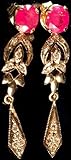Faceted Ruby Earrings with Diamonds - 18 K Gold