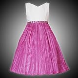 Rare Editions Girls 4-6X IVORY FUCHSIA-PINK JEWEL WAIST SHANTUNG CRINKLE SKIRT Special Occasion Wedding Flower Girl Party Dress
