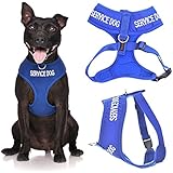 Service Dog Blue Color Coded Waterproof Padded Adjustable Non Pull Front and Back Ring Alert Warning Small or Medium Vest Dog Harness Prevents Accidents By Warning Others of Your Dog in Advance (Medium Vest Harness)
